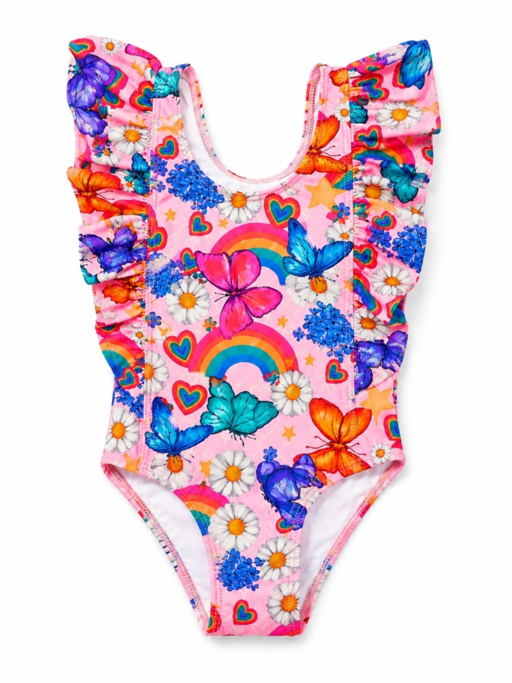 Posh Peanut Raina Rainbow Butterfly Ruffle Swimsuit Girls 3T